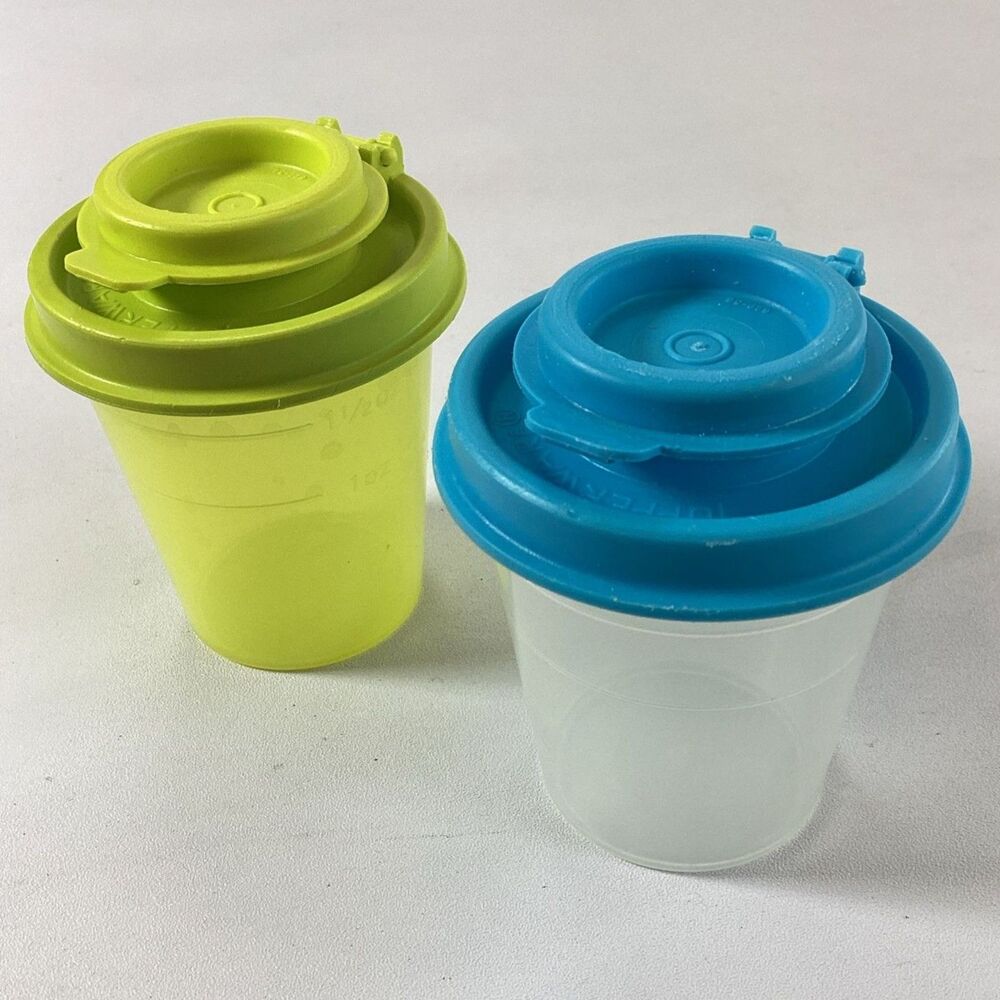 Tupperware Midget Shakers Salt Pepper Spice Storage Blue Green 4789 Vintage